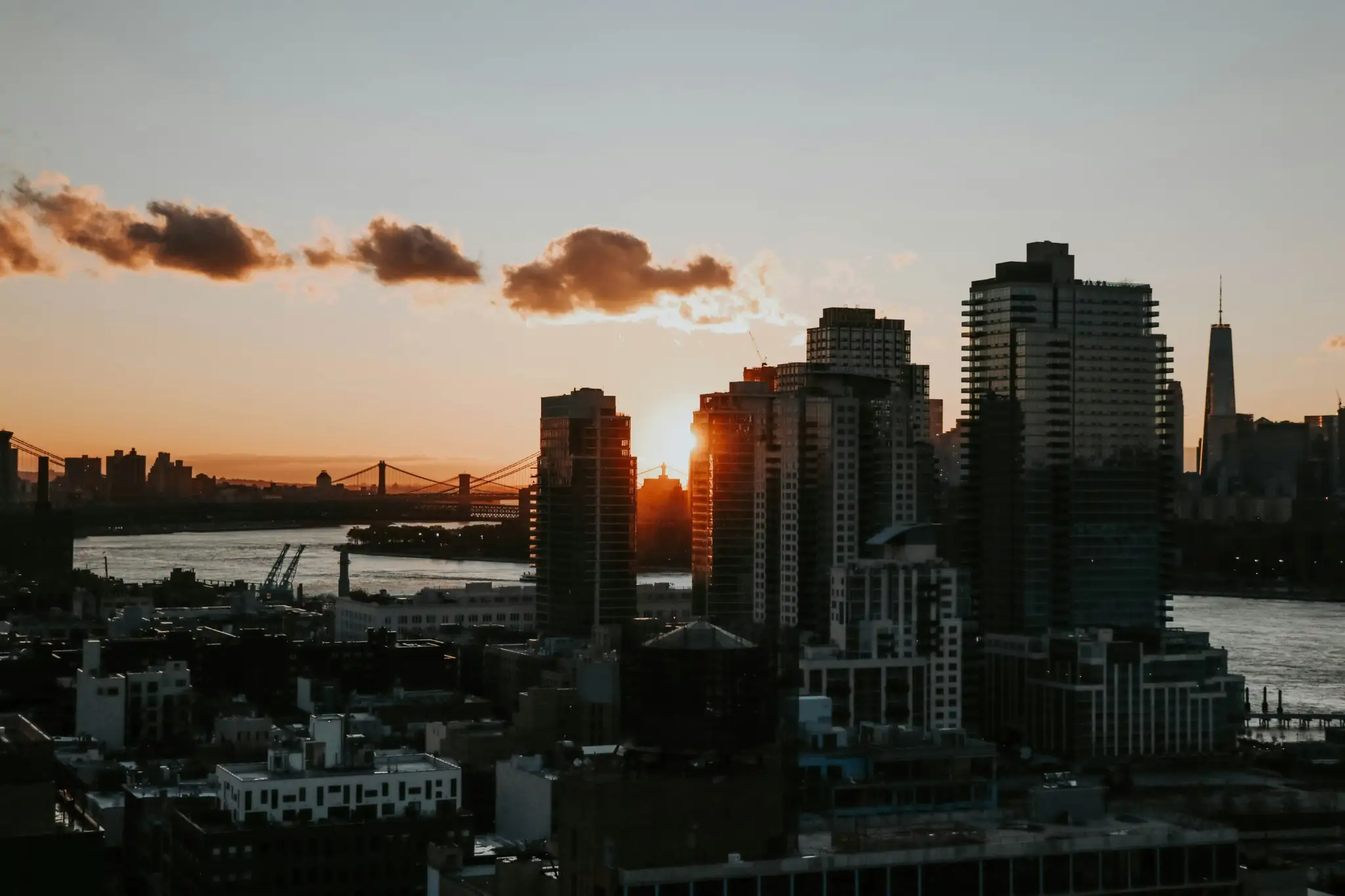 City at sunset from across the water