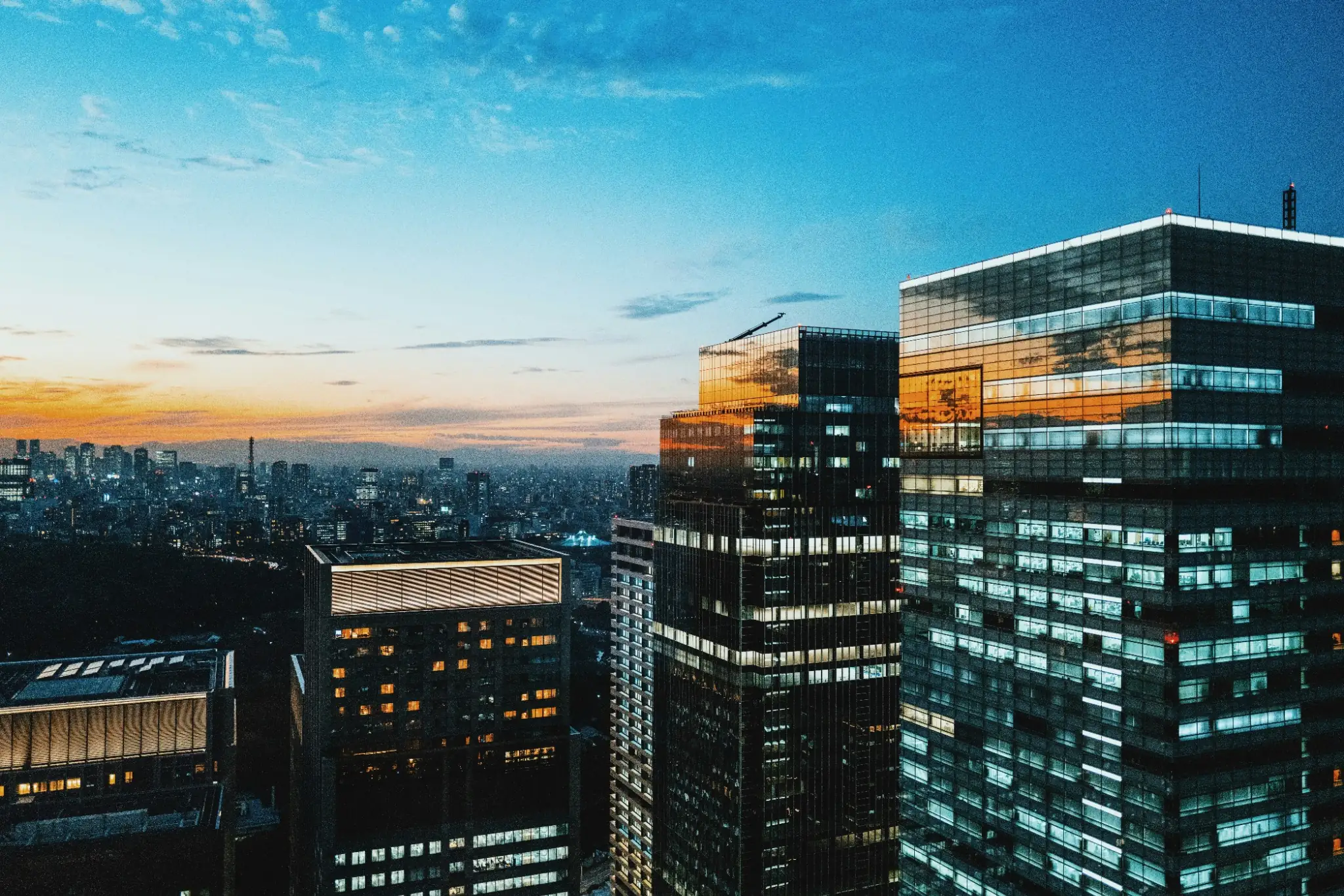 City towers at blue hour