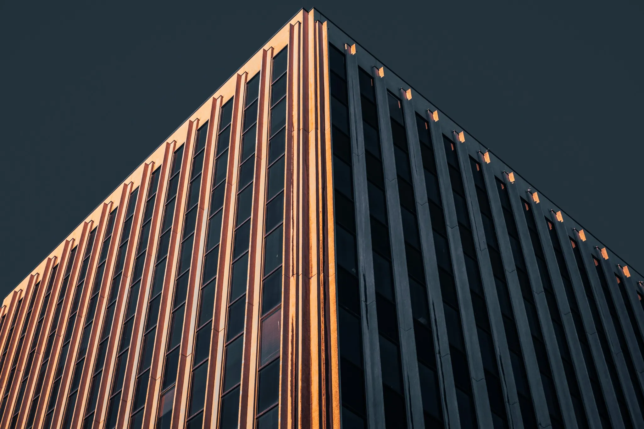 A residential building at last light